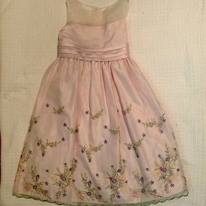 pastel pink dress with floral embroidery